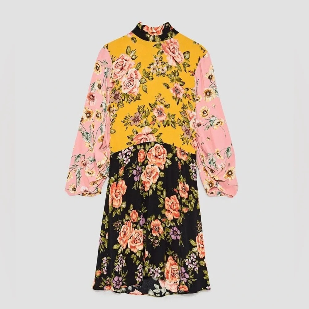 New ZARA Floral Patchwork Dress Bloggers Favorite
